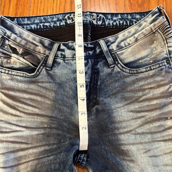 RARE * ROBIN’S JEANS MOTORCYCLE MOTO ACID WASH STUDDED JEANS * Cut 606966 * Y2K - Picture 9 of 16